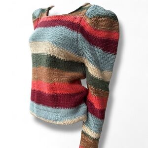 Dear John‎ Sweater pullover puffy sleeve/shoulder stripe-hand knit thick feel S